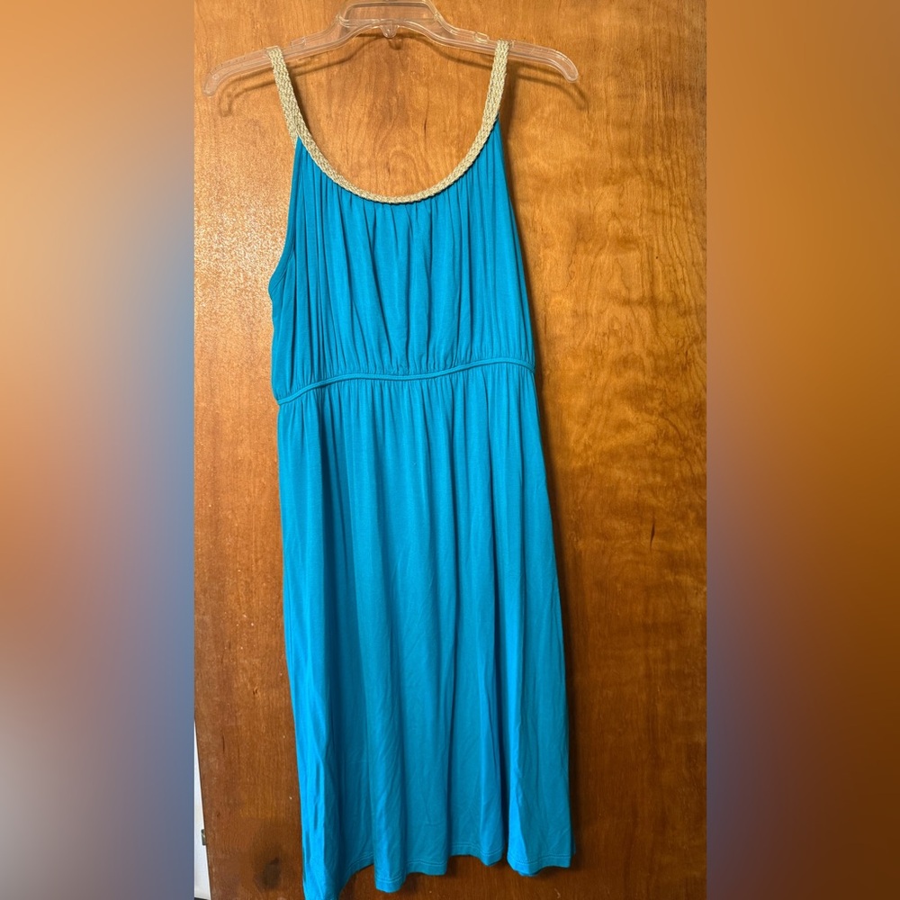 Style & Co Blue Sleeveless Dress with Gold Accents